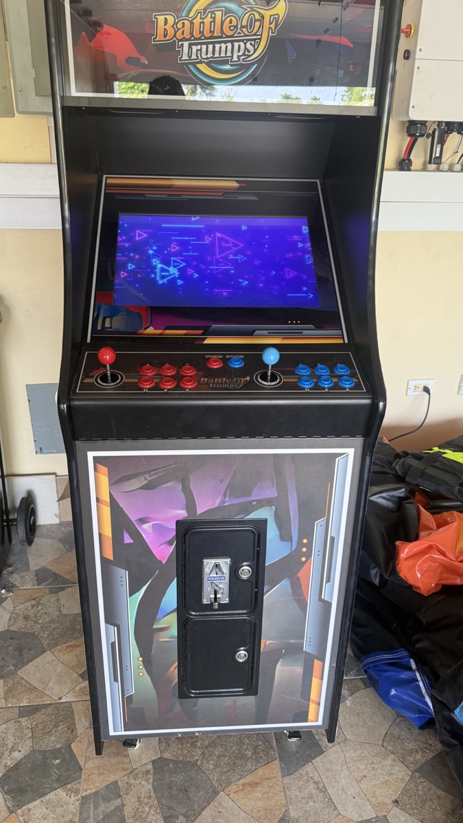 Full front view of the Weekendaz free-play multi-game arcade machine