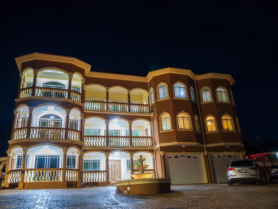 A night view of the villa