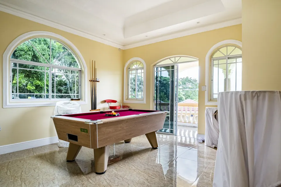 Our beautiful Pool Table with a nice view overlooking the pool area